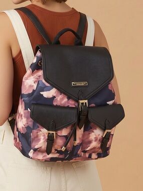 Victoria's Secret getaway cargo faux leather blue pink Floral Backpack